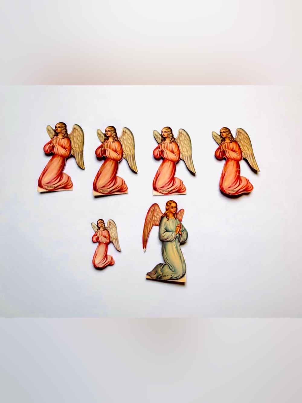Vintage Christmas Angel Cardboard Die Cut Stand Ups Set of 6 USA